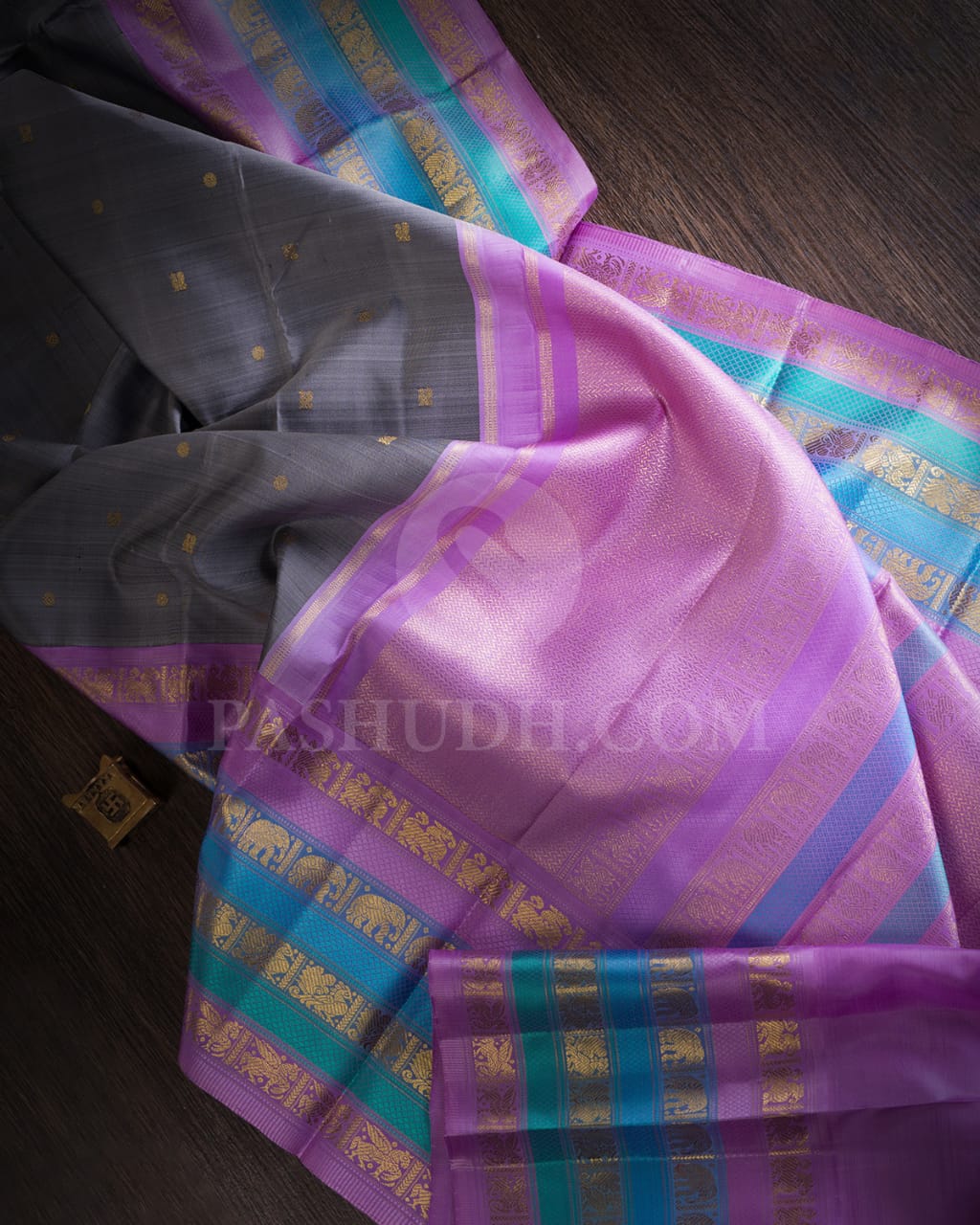Steel Grey And Lavender Pure Kanjivaram Silk Saree-SP54