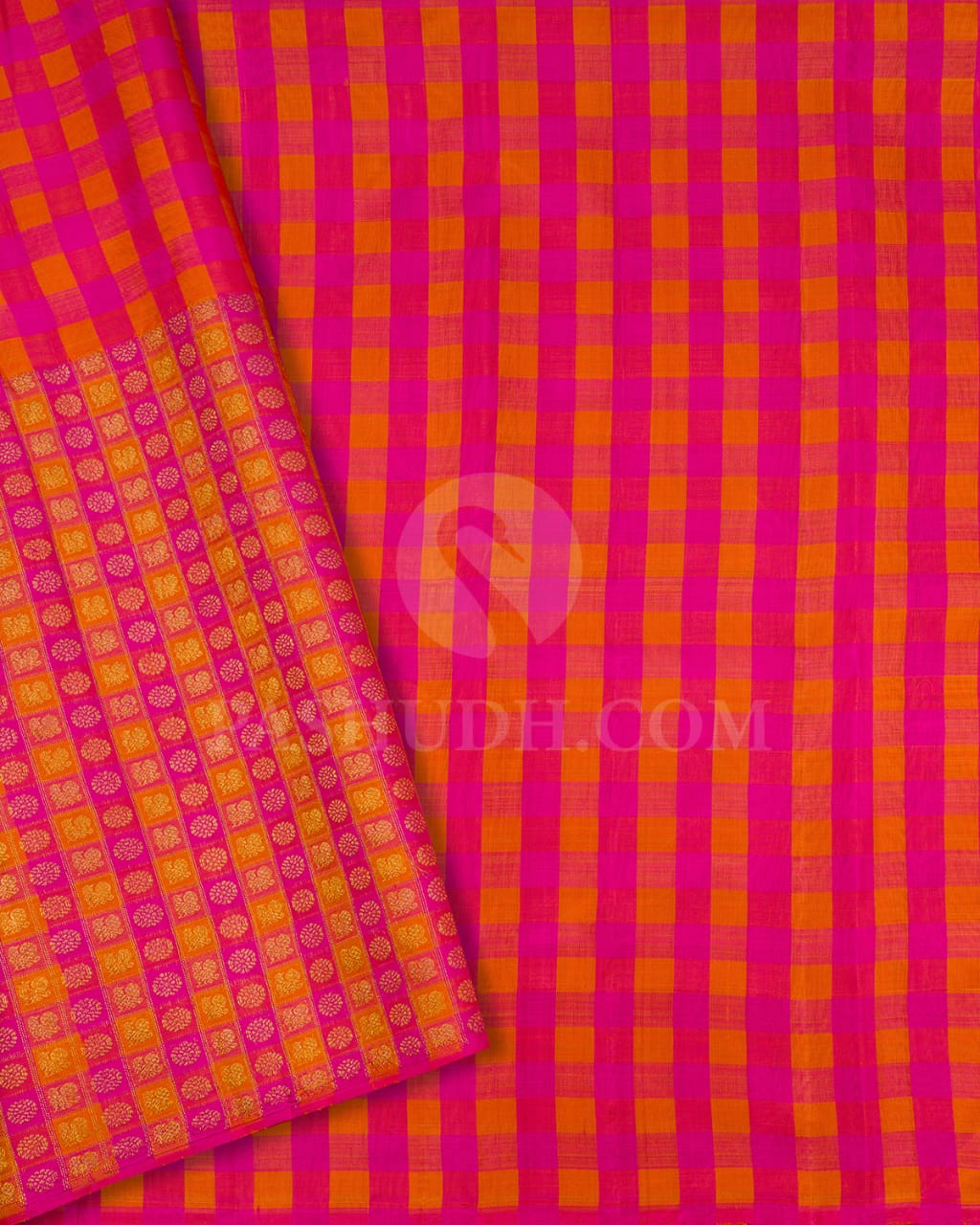 Bottle Green & Pink-Orange Kanjivaram Silk Saree-S1448(A)