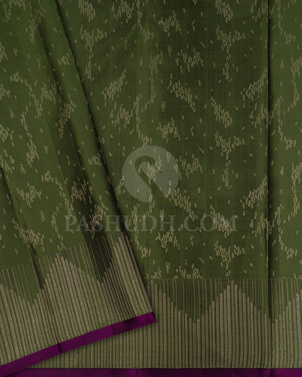 Mild Chocolate Brown & Olive Green Kanjivaram Silk Saree-D612(B)