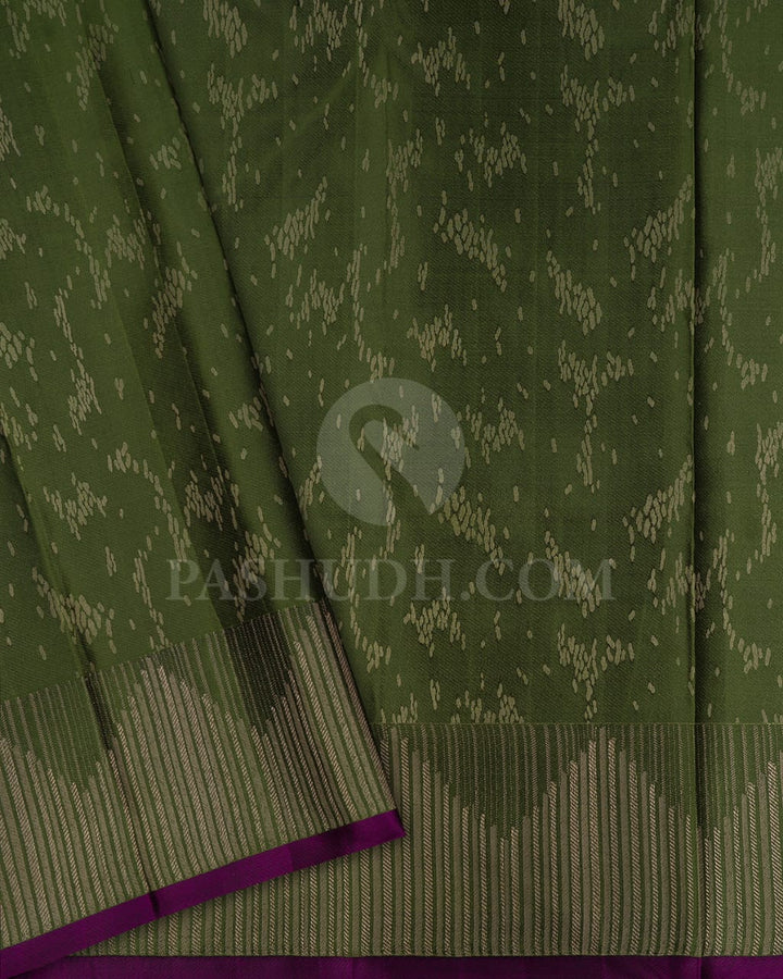 Mild Chocolate Brown & Olive Green Kanjivaram Silk Saree-D612(B)