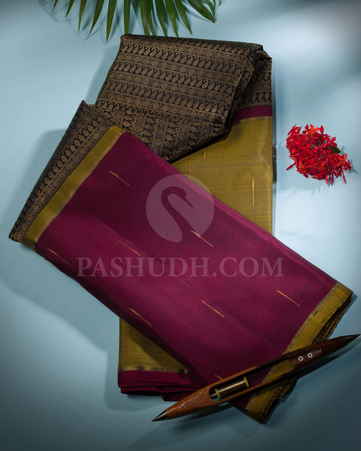 Black,Maroon & Olive Green Pure Kanjivaram Silk Saree-SP85