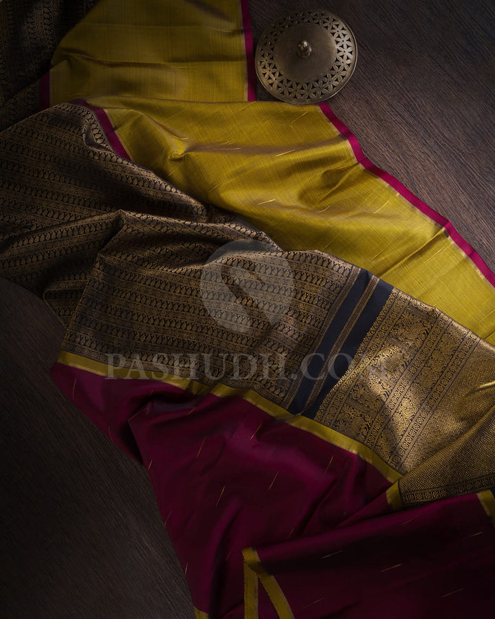 Black,Maroon & Olive Green Pure Kanjivaram Silk Saree-SP85