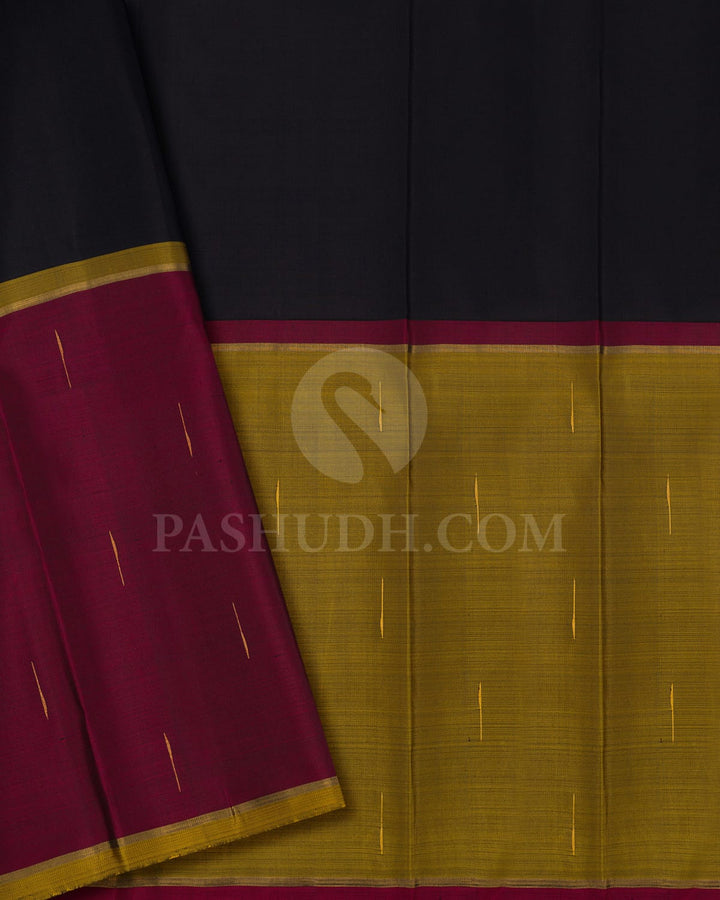 Black,Maroon & Olive Green Pure Kanjivaram Silk Saree-SP85