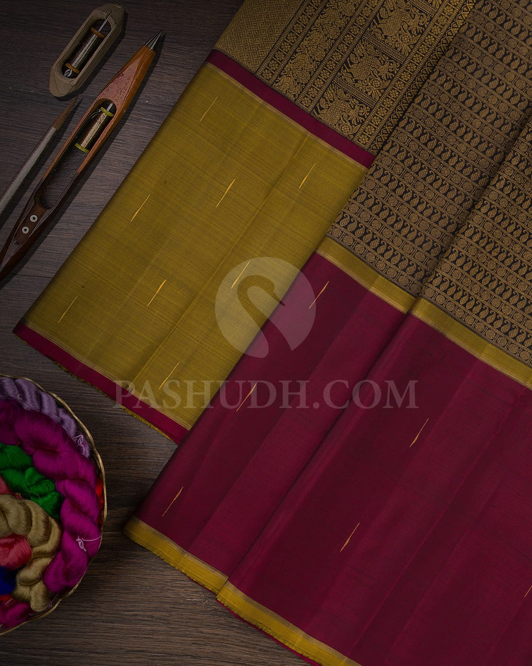 Black,Maroon & Olive Green Pure Kanjivaram Silk Saree-SP85