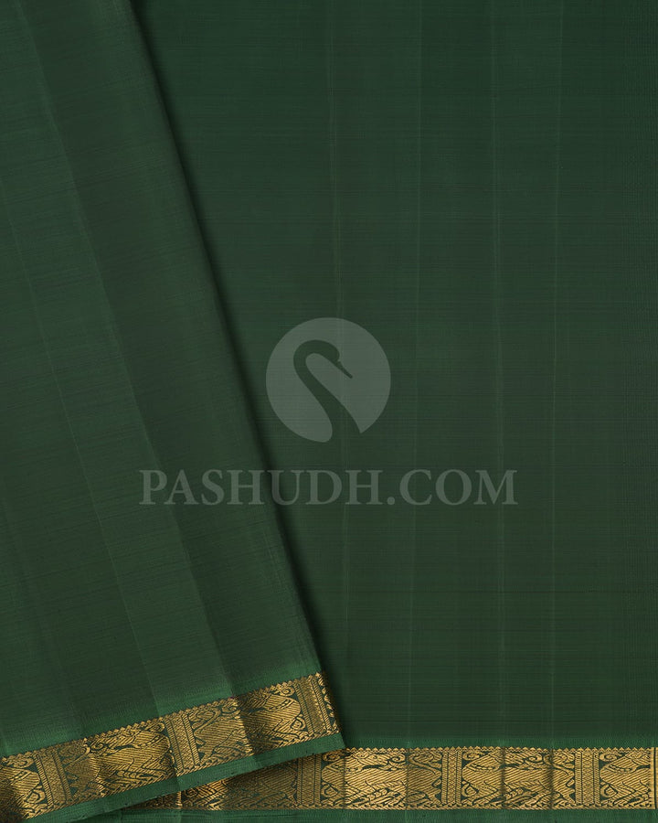 Eggplant Purple,Orange & Bottle Green Pure Kanjivaram Silk Saree-SP70