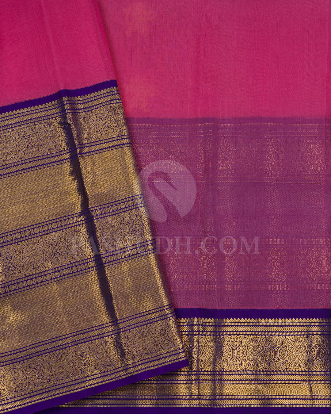 Baby Pink & Royal  Blue Kora Organza  Kanjivaram Silk Saree-SP61