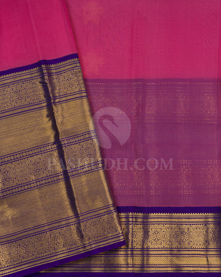 Baby Pink & Royal  Blue Kora Organza  Kanjivaram Silk Saree-SP61