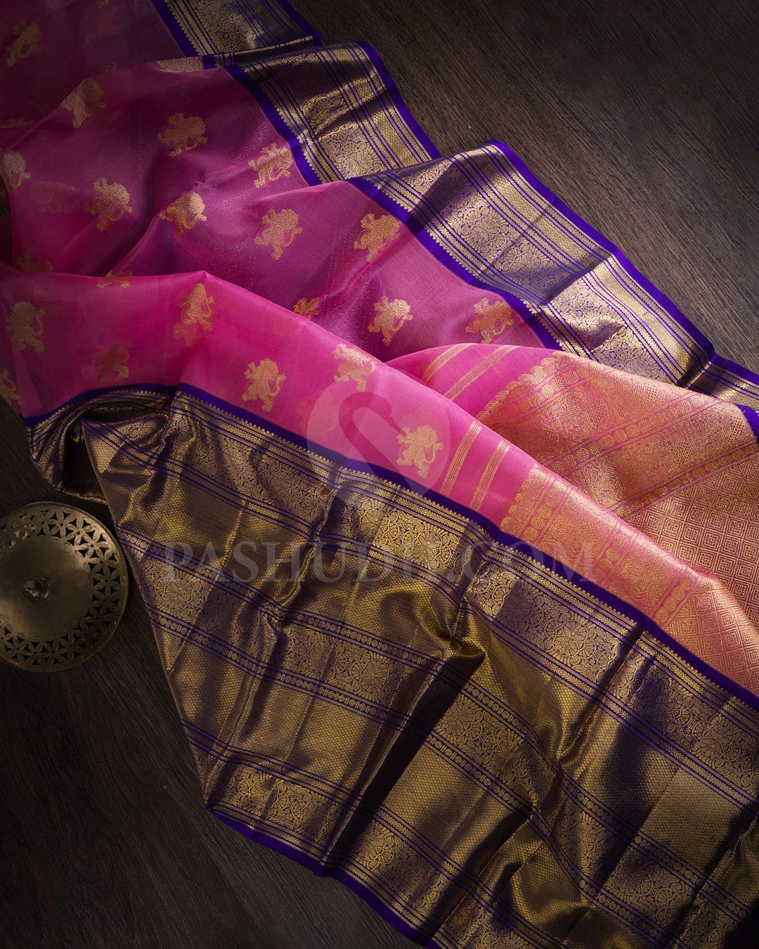 Baby Pink & Royal  Blue Kora Organza  Kanjivaram Silk Saree-SP61