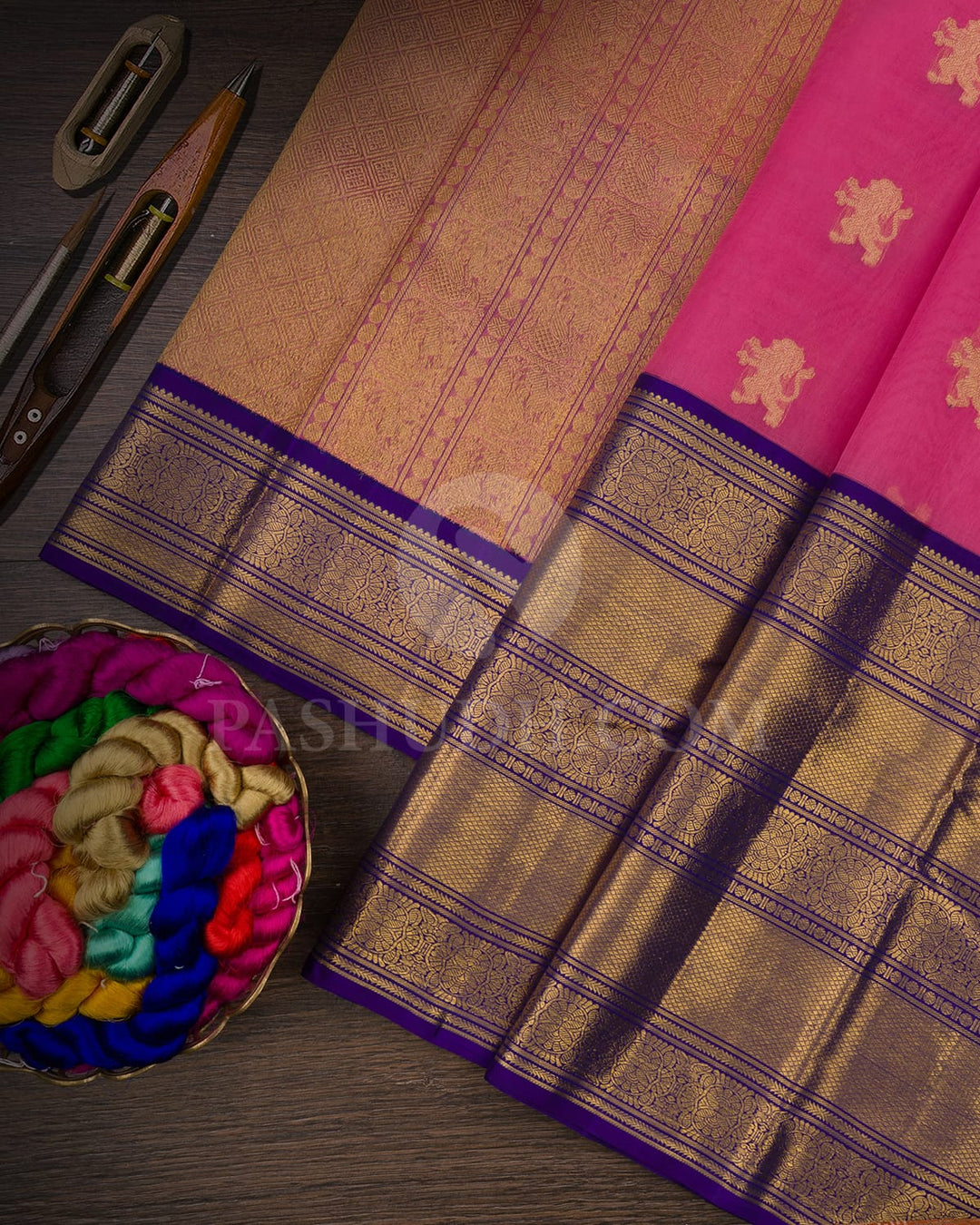 Baby Pink & Royal  Blue Kora Organza  Kanjivaram Silk Saree-SP61
