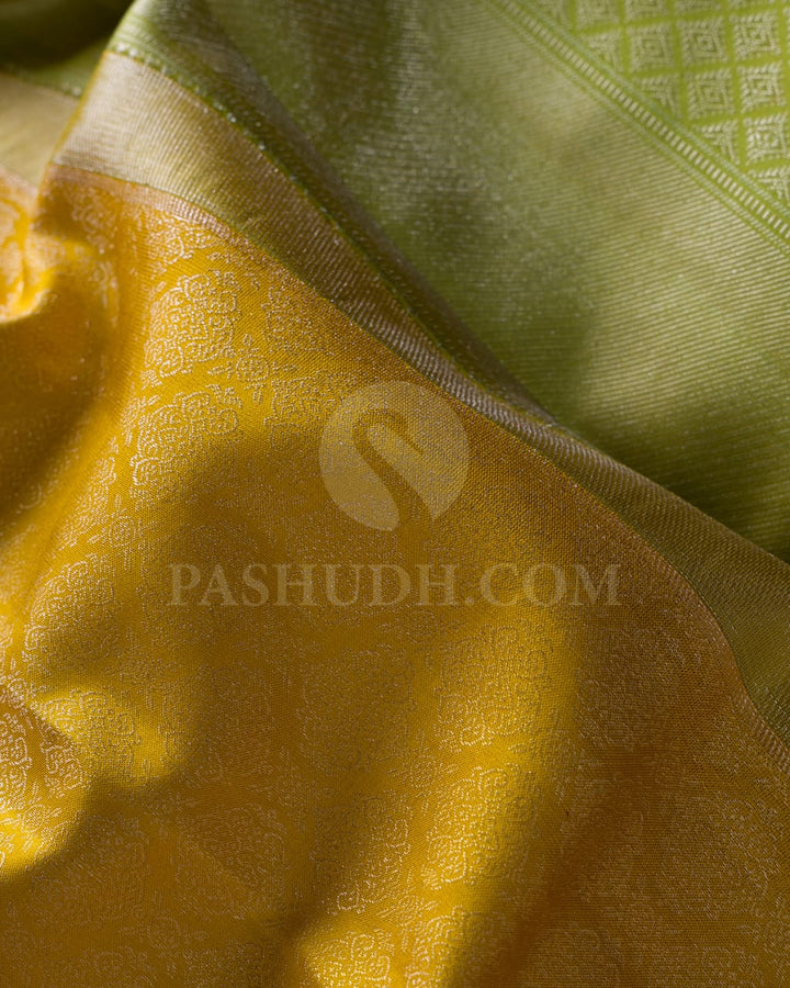 Tuscany Yellow And Pear Green Kanjivaram Silk Saree-D614(C)