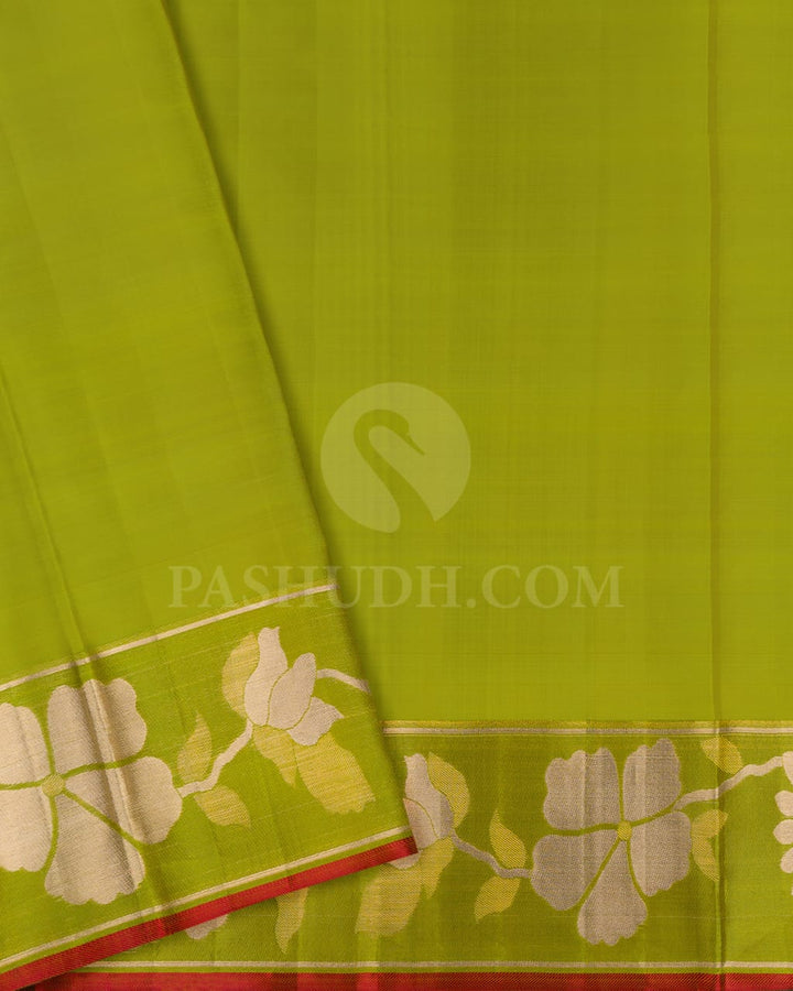 Tuscany Yellow And Pear Green Kanjivaram Silk Saree-D614(C)