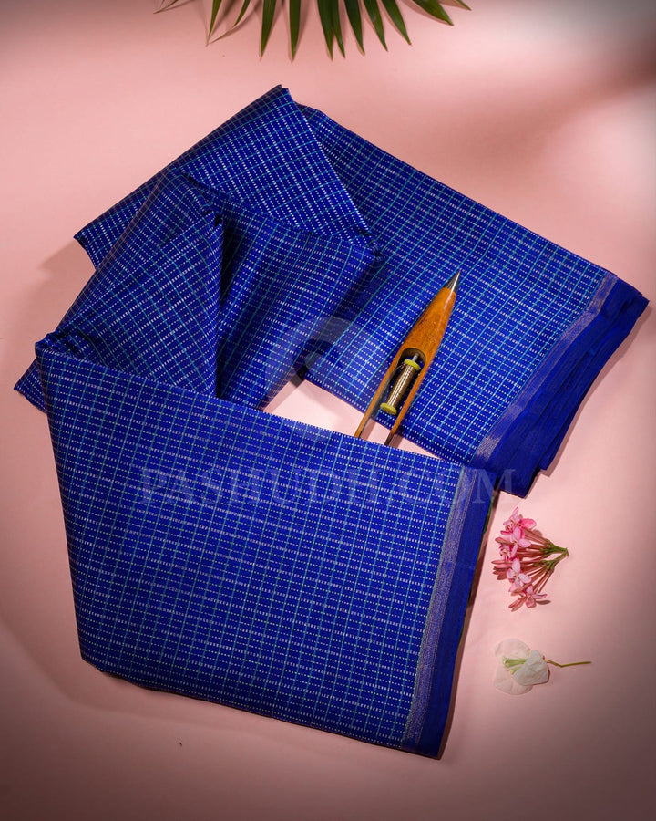Ink Blue & Dual Shaded Green Traditional Borderless Pure Kanjivaram Silk Saree-SP71