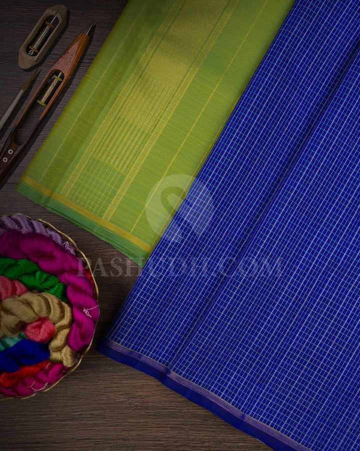Ink Blue & Dual Shaded Green Traditional Borderless Pure Kanjivaram Silk Saree-SP71