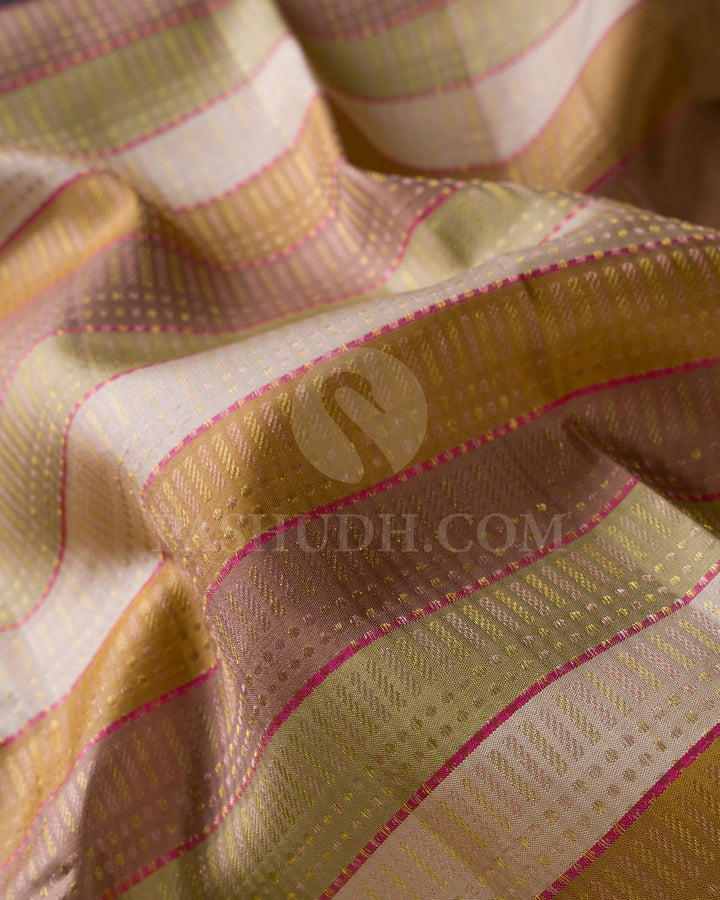 Multihue Pastel With Khaki Pure Kanjivaram Silk Saree-DJ360(A)