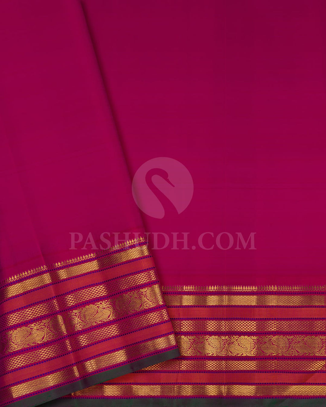 Bottle Green & Rani Pink Korvai Pure Kanjivaram Silk Saree-SP67