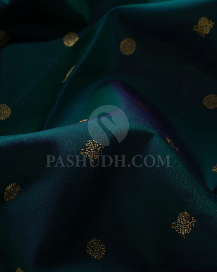 Bottle Green & Rani Pink Korvai Pure Kanjivaram Silk Saree-SP67