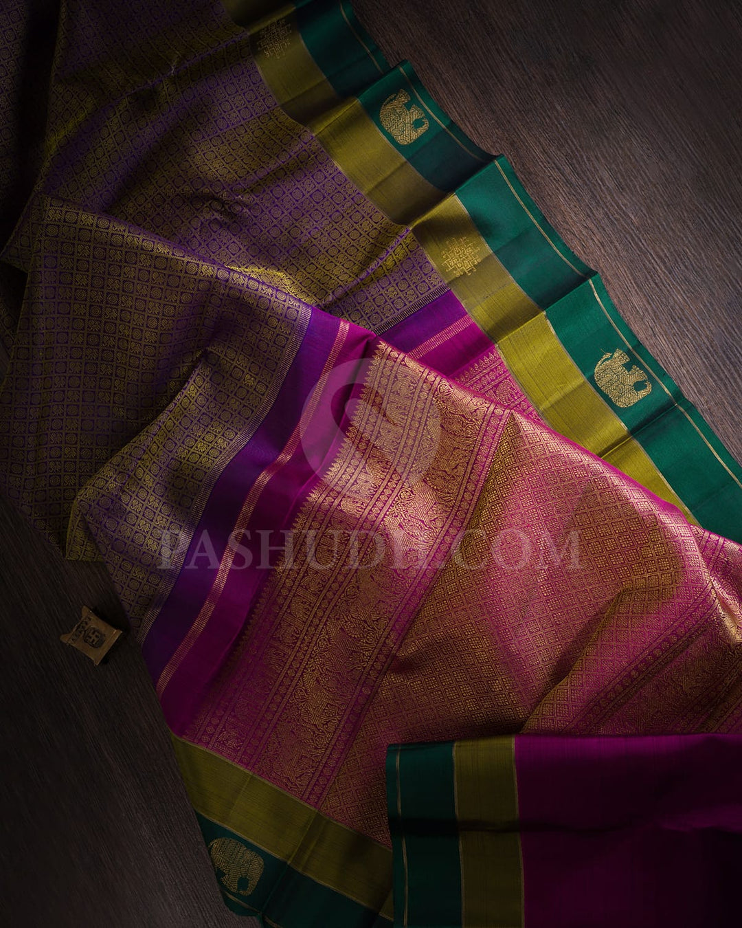 Violet & Double Shaded Green Pure Kanjivaram Silk Saree-SP72