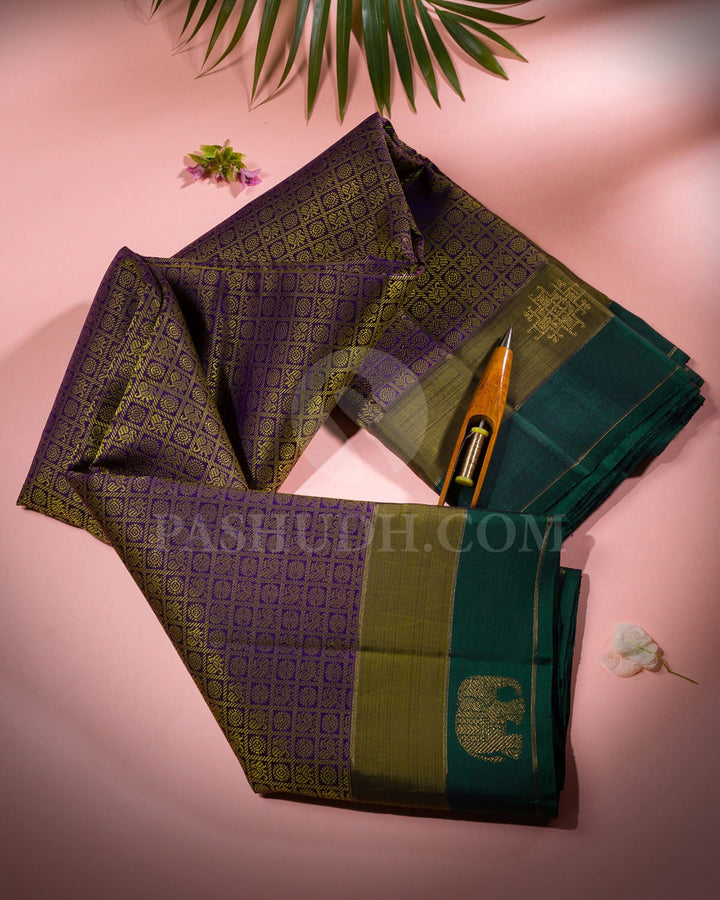 Violet & Double Shaded Green Pure Kanjivaram Silk Saree-SP72