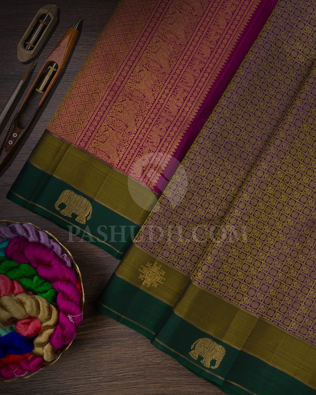 Violet & Double Shaded Green Pure Kanjivaram Silk Saree-SP72