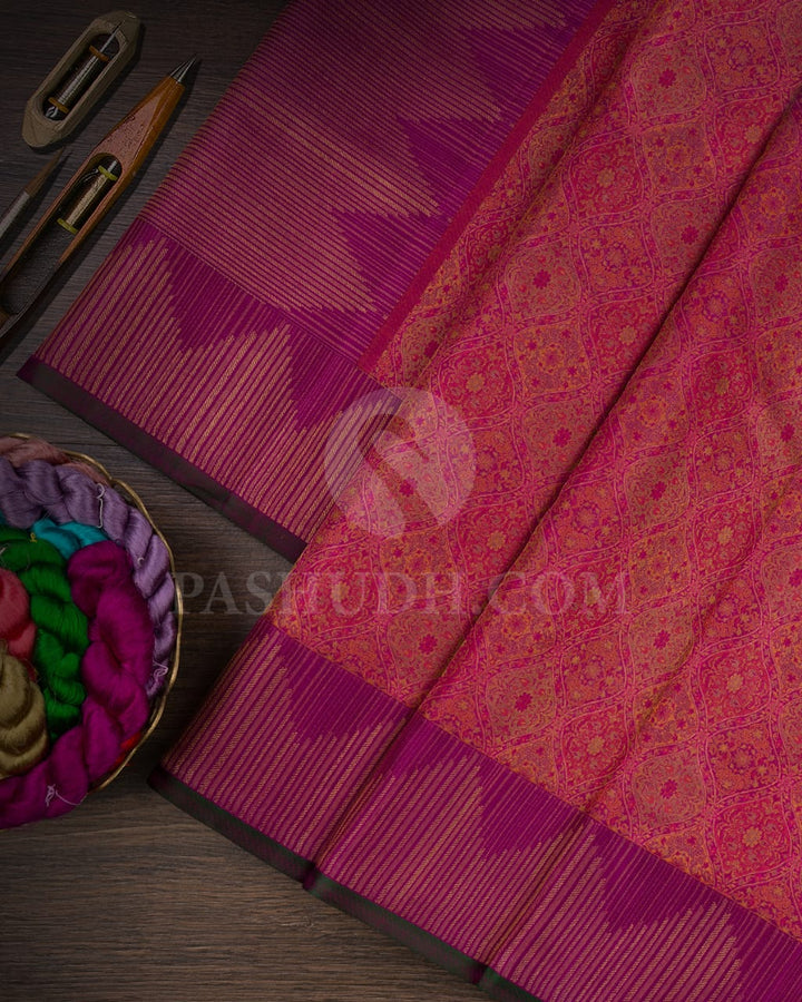 Magenta & Mild Pink Kanjivaram Silk Saree-D601(F)