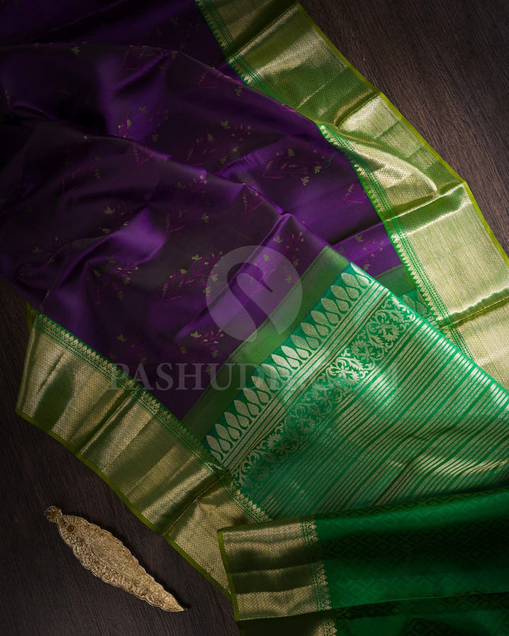 Heather Purple & Parrot Green Kanjivaram Silk Saree-D532(D)