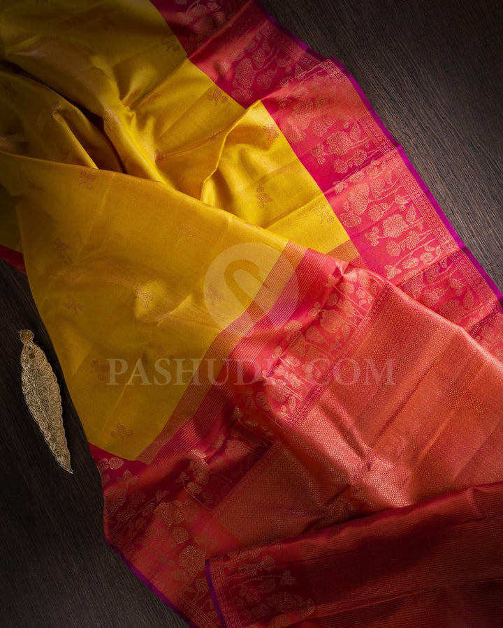 Mustard Yellow & Rust Orange Kanjivaram Silk  Saree-DJ350(D)