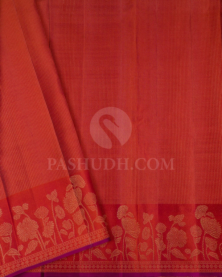 Mustard Yellow & Rust Orange Kanjivaram Silk  Saree-DJ350(D)
