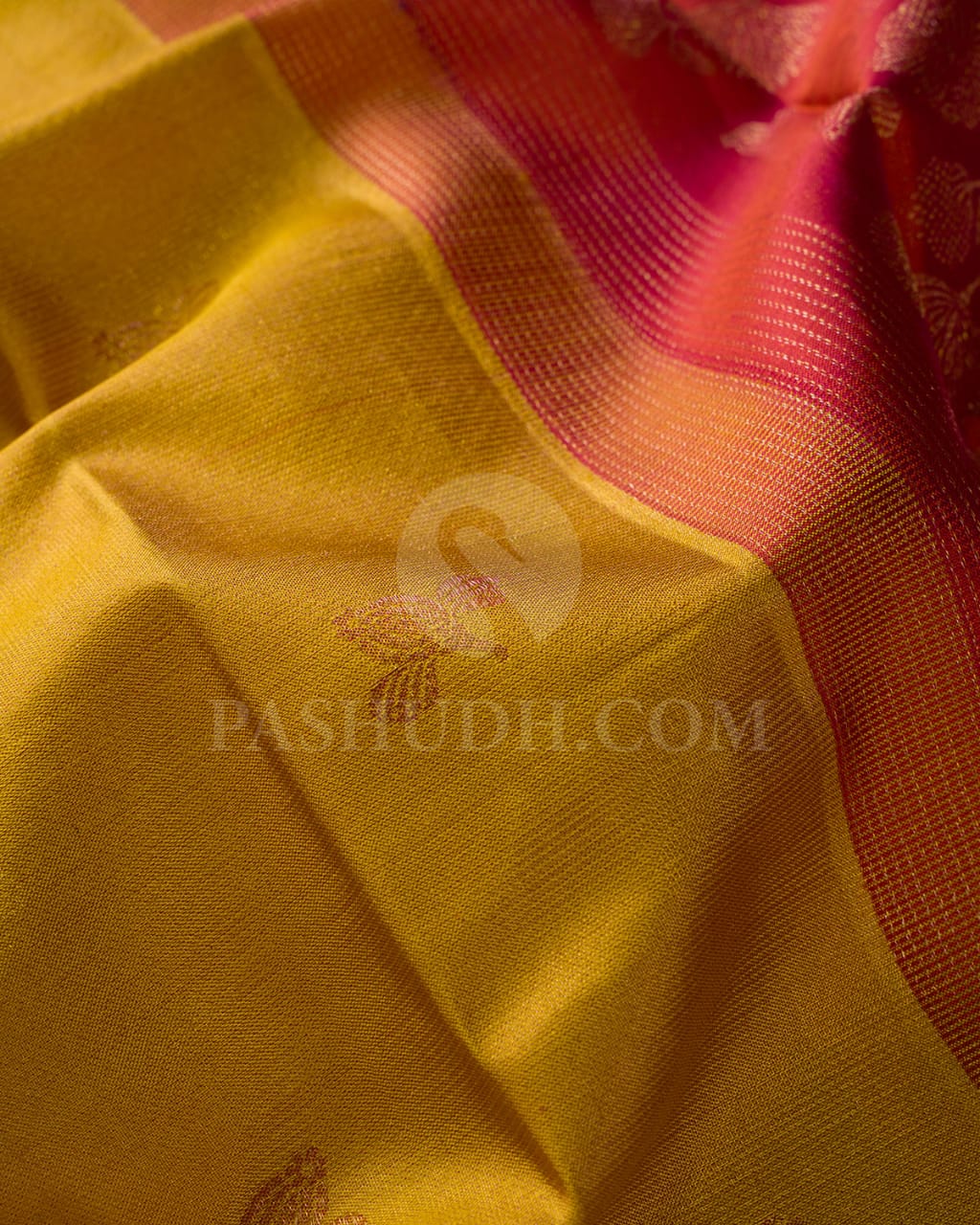 Mustard Yellow & Rust Orange Kanjivaram Silk  Saree-DJ350(D)