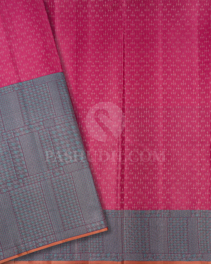 Baby Pink & Blue Grey Kanjivaram Silk Saree-DJ352(D)