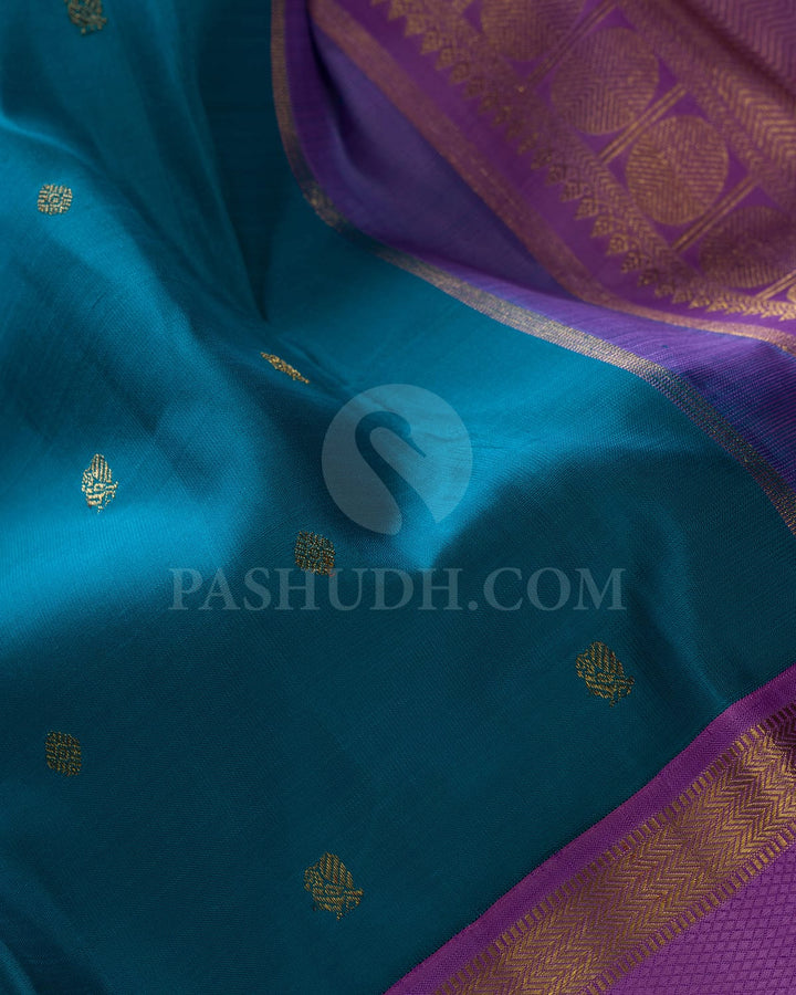 Turquoise Blue & Lilac Pure Kanjivaram Silk Saree-SP58