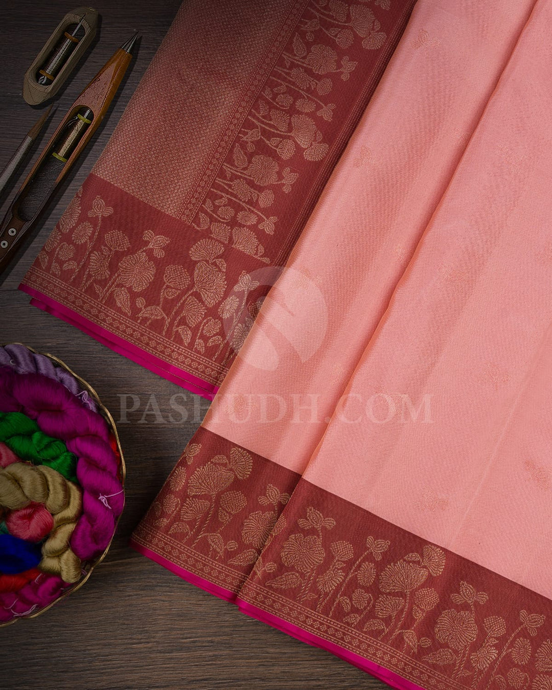 Baby Pink & Light Brown Kanjivaram Silk Saree-DJ350(E)