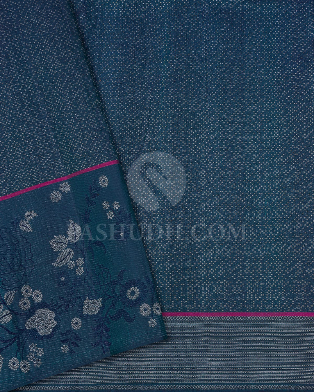 Turquoise Blue & Grey Shot Navy Blue Kanjivaram Silk Saree-DJ344(G)