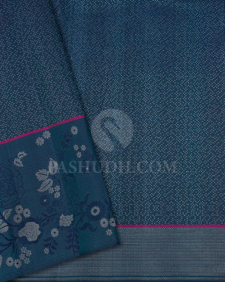 Turquoise Blue & Grey Shot Navy Blue Kanjivaram Silk Saree-DJ344(G)