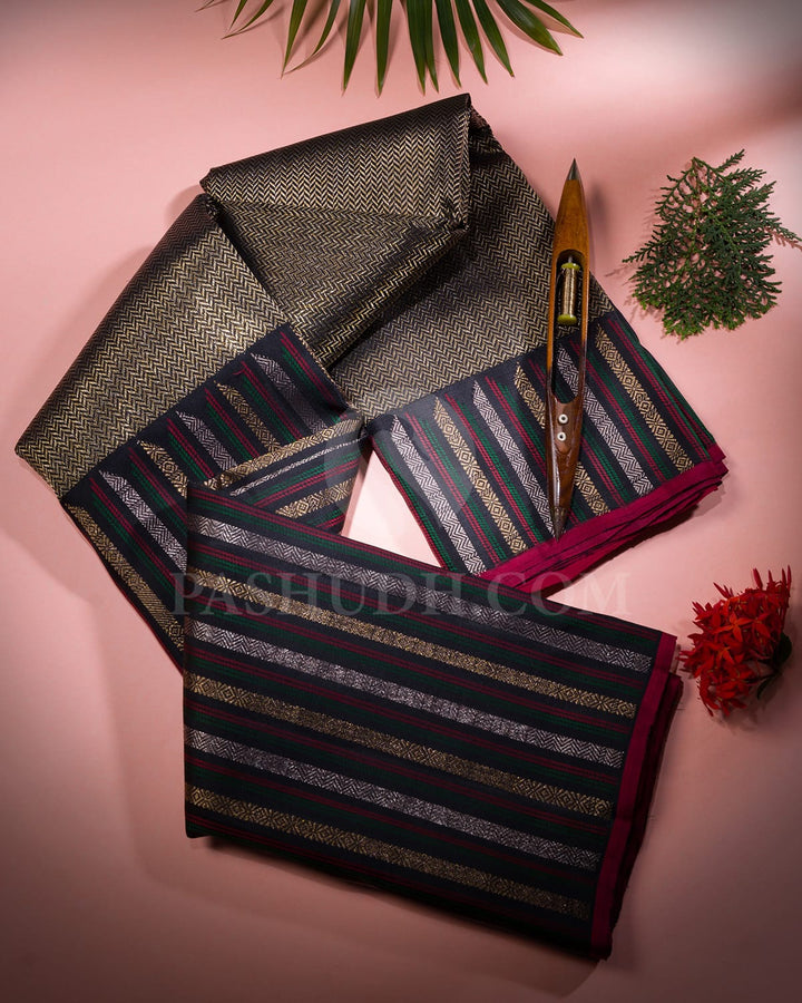 Black & Red Kanjivaram Silk Saree -S1057(E)