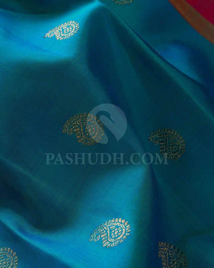 Dual Shaded Blue & Bright Rani Pink Pure Kanjivaram Silk Saree-SP84