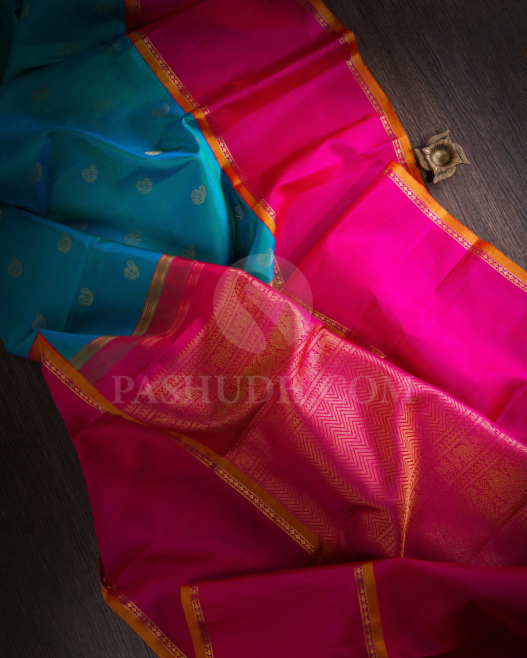 Dual Shaded Blue & Bright Rani Pink Pure Kanjivaram Silk Saree-SP84