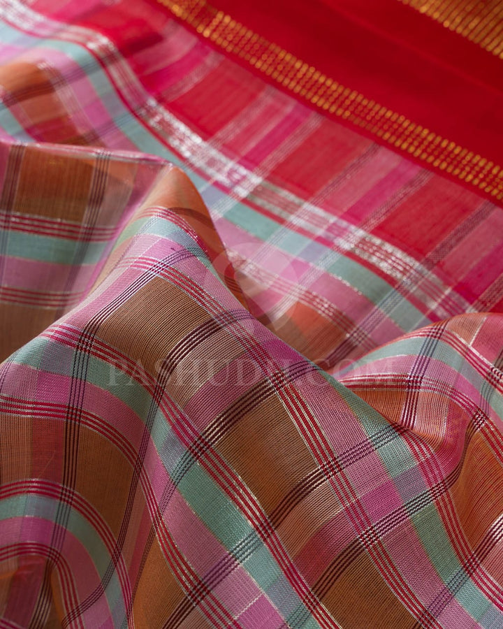 Multihue With Red  Kora Organza  Pure Kanjivaram Silk Saree- SP93
