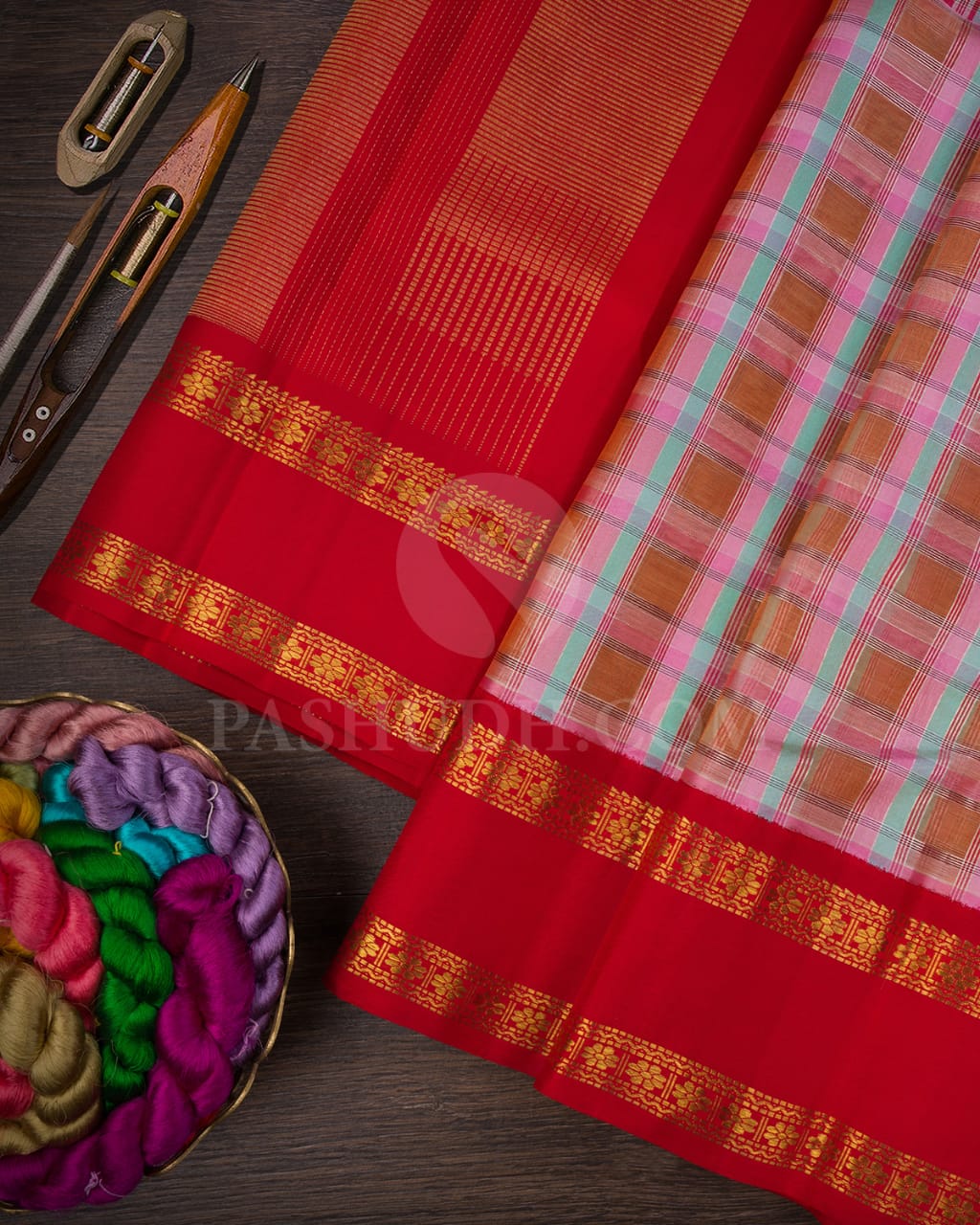 Multihue With Red  Kora Organza  Pure Kanjivaram Silk Saree- SP93