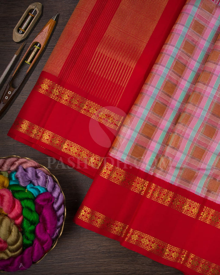 Multihue With Red  Kora Organza  Pure Kanjivaram Silk Saree- SP93