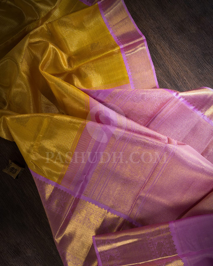 Mango Yellow And Lavender Bridal  Kanjivaram Silk Saree-SP88