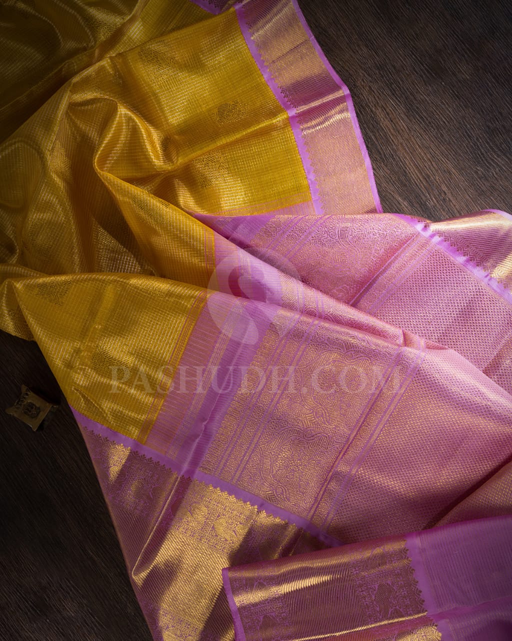 Mango Yellow And Lavender Bridal  Kanjivaram Silk Saree-SP88
