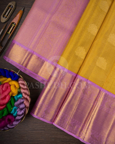 Mango Yellow And Lavender Bridal  Kanjivaram Silk Saree-SP88