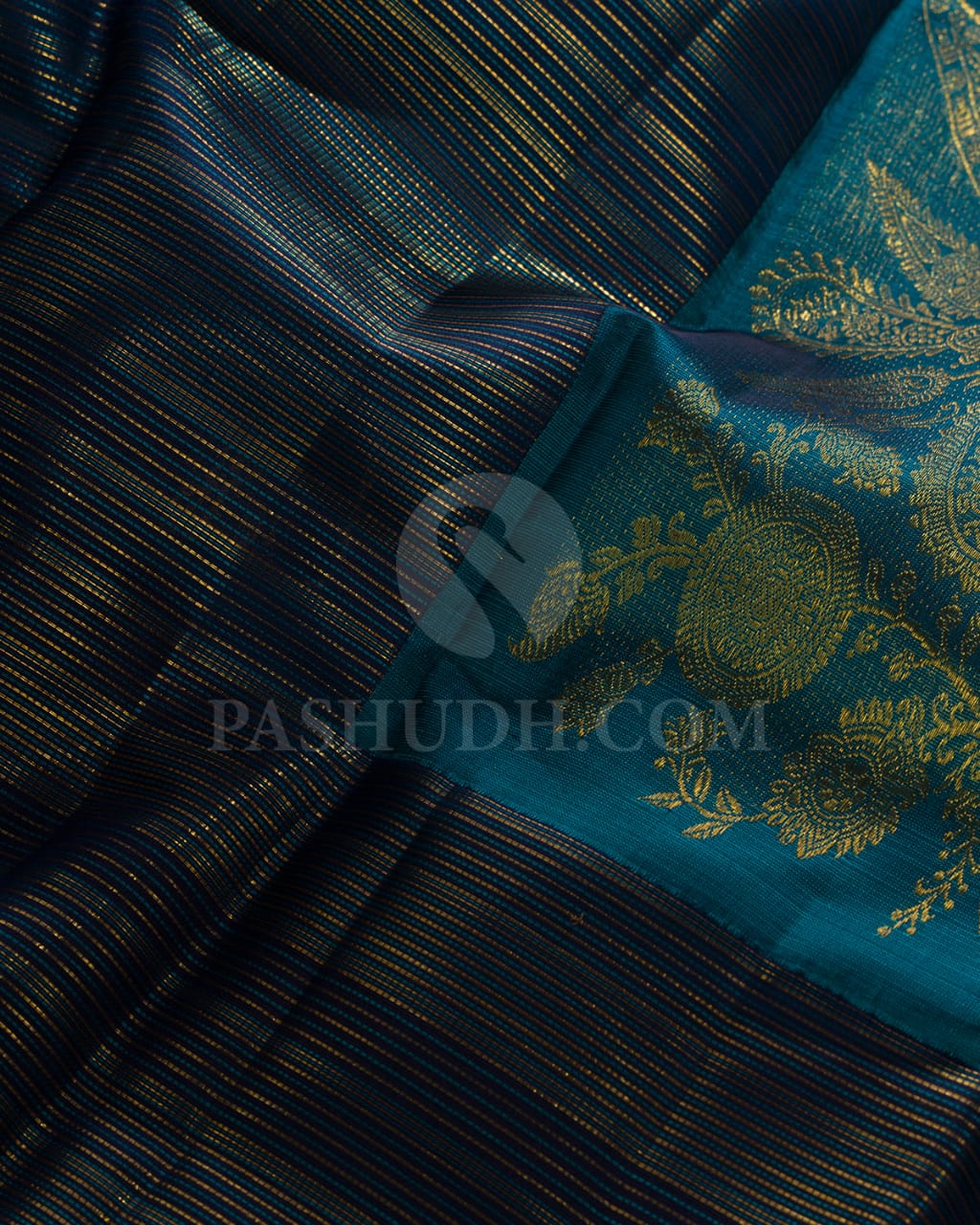 Navy Blue And Deep Teal Kanjivaram Silk Saree-S1330(C)
