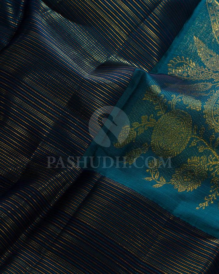 Navy Blue And Deep Teal Kanjivaram Silk Saree-S1330(C)