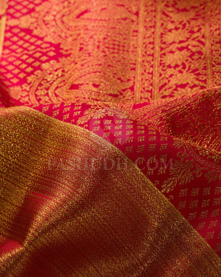 Golden Red Shimmer Bridal Kanjivaram Silk Saree-S1463(A)