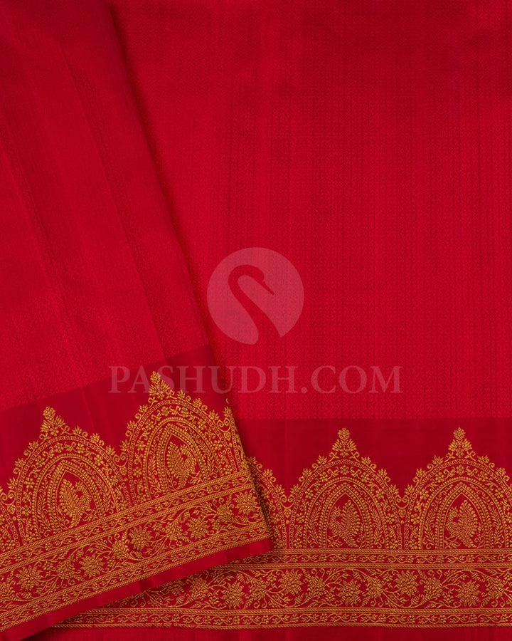 Golden Red Shimmer Bridal Kanjivaram Silk Saree-S1463(A)