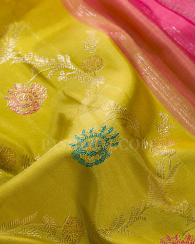 Tuscany Yellow And Peachy Pink Kanjivaram Silk Saree-S1458(A)