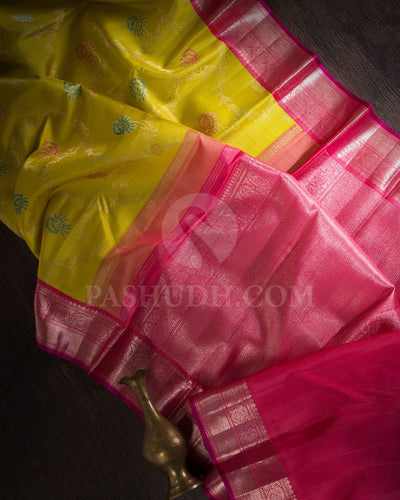 Tuscany Yellow And Peachy Pink Kanjivaram Silk Saree-S1458(A)