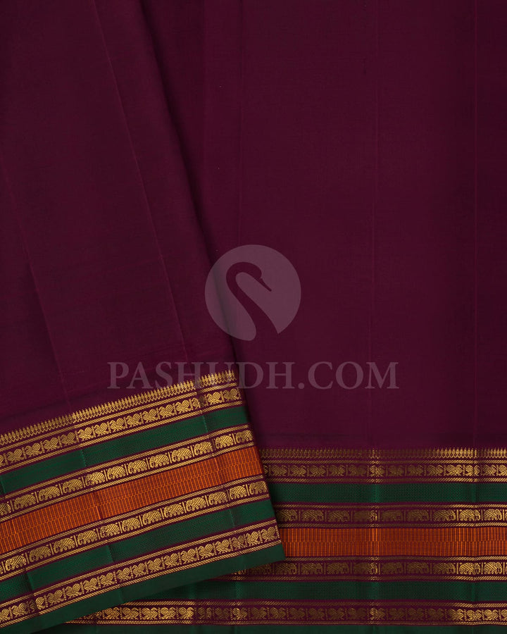 Pistachio With Deep Purple Pure Kanjivaram Silk Saree-SP104