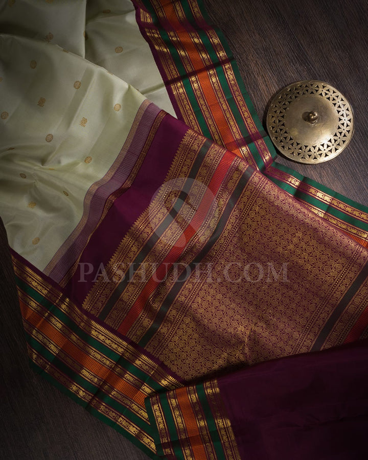 Pistachio With Deep Purple Pure Kanjivaram Silk Saree-SP104